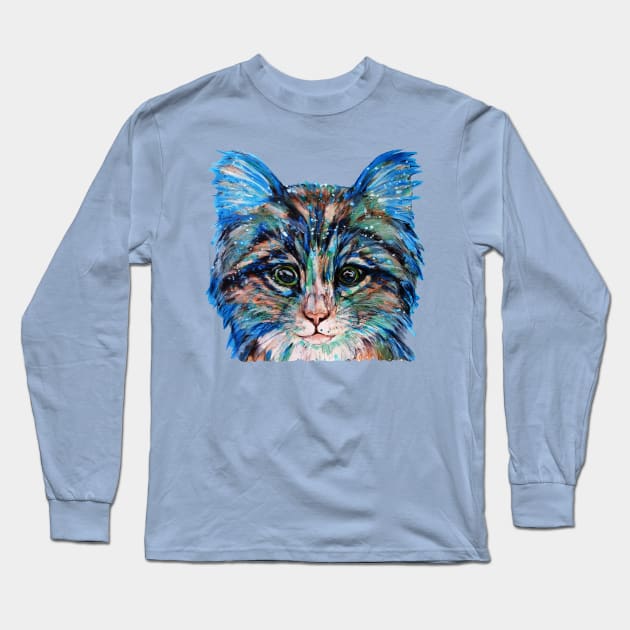 Adorable Blue Tabby Kitten Long Sleeve T-Shirt by candimoonart